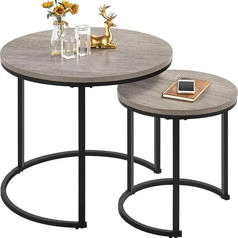BOXED YAHEETECH ROUND NESTING TABLE, SET OF 2 - BLACK (1 BOX)