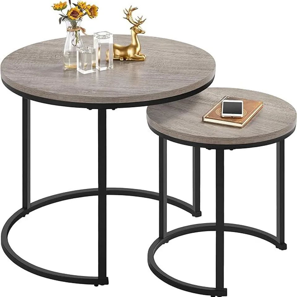 BOXED YAHEETECH ROUND NESTING TABLE, SET OF 2 - BLACK (1 BOX)