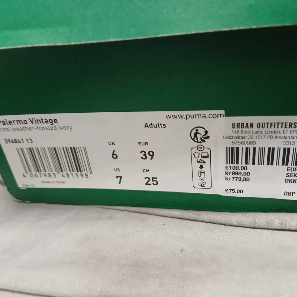 PUMA PALERMO VINTAGE TRAINERS – LIGHT GREY/IVORY, UK 6 (EU 39)