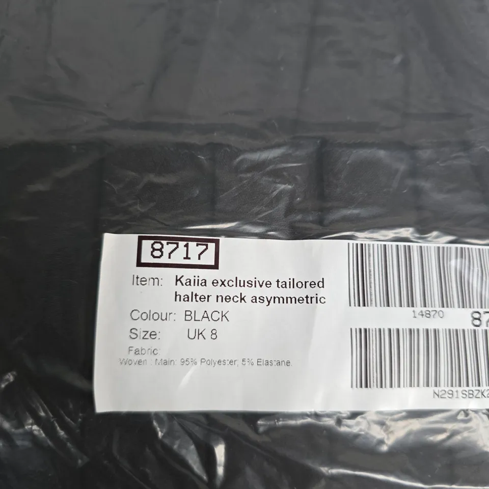 KAIIA EXCLUSIVE TAILORED HALTER NECK ASYMMETRICAL TOP – BLACK, UK 8