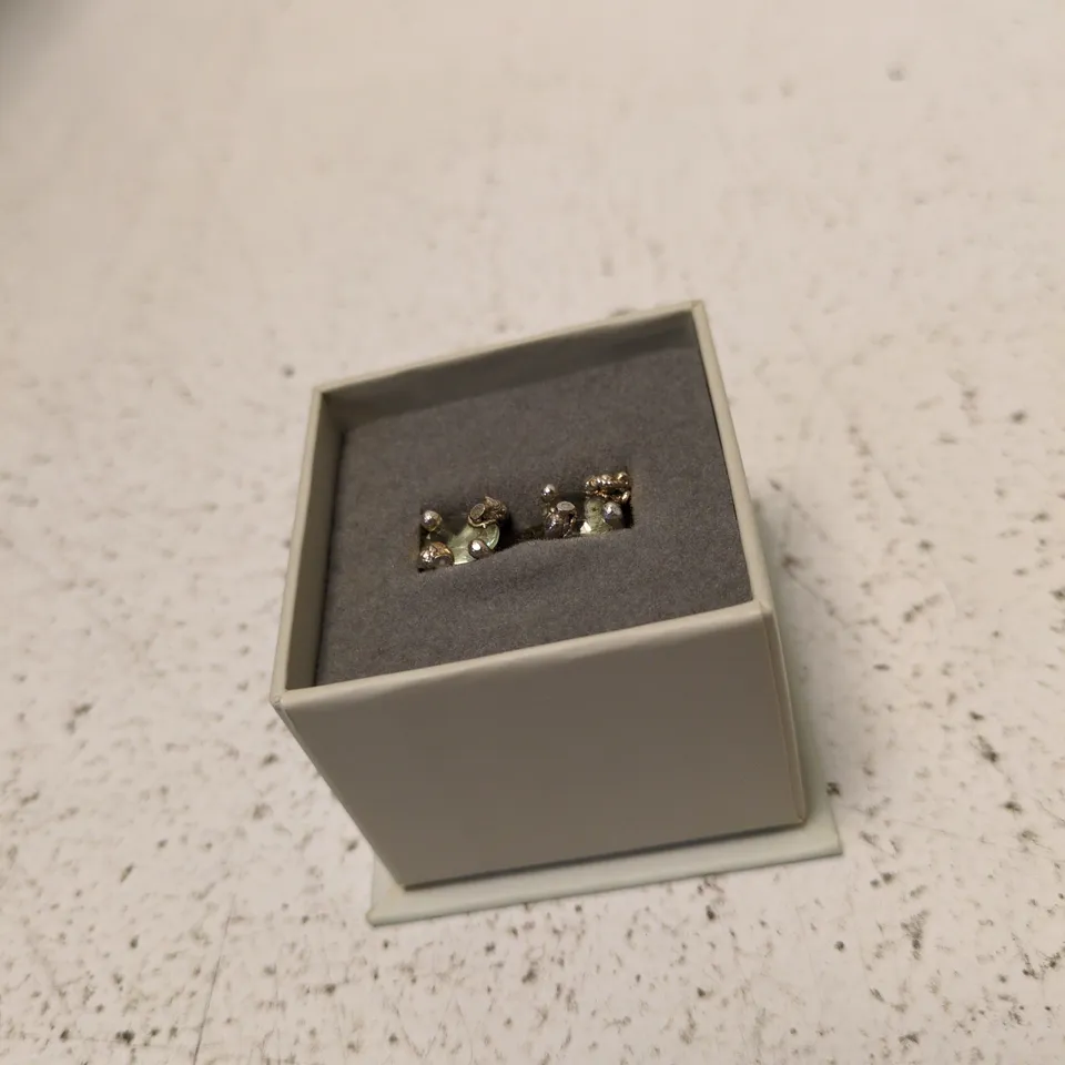 RUTH TOMLINSON SILVER-TONE GEMSTONE STUD EARRINGS – BOXED
