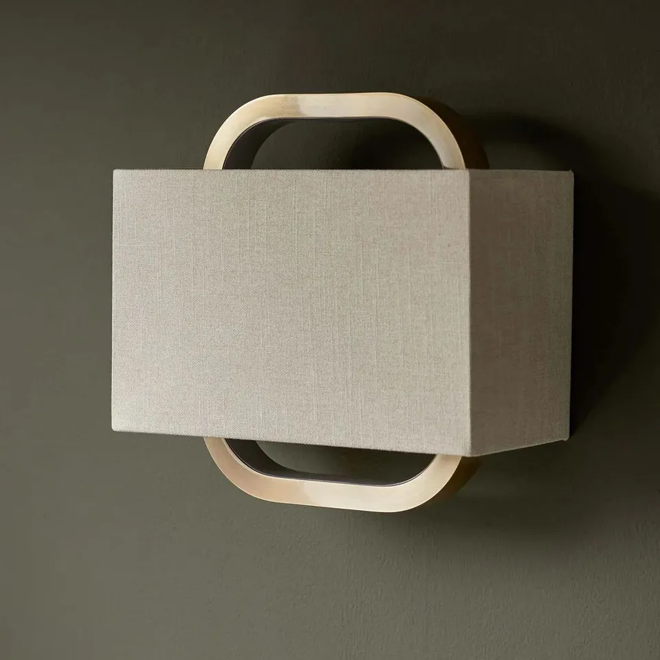 BOXED DANETTI SANZA NATURAL LINEN AND BRUSHED BRONZE WALL LIGHT