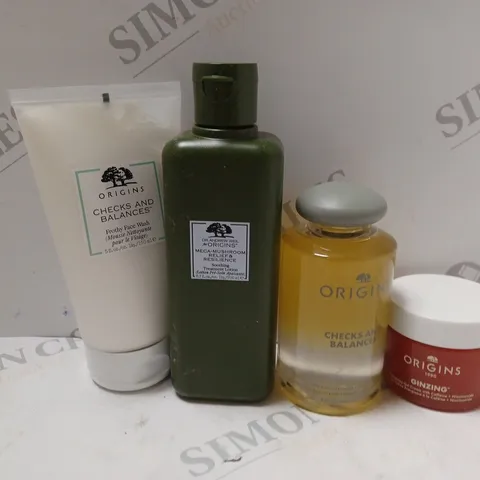 SET OF 4 ORIGINS PRODUCTS TO INCLUDE FROTHY FACE WASH (150ml), SOOTHING TREATMENT LOTION (200ml), GINZING ENERGIZING GEL CREAM (50ml), ETC