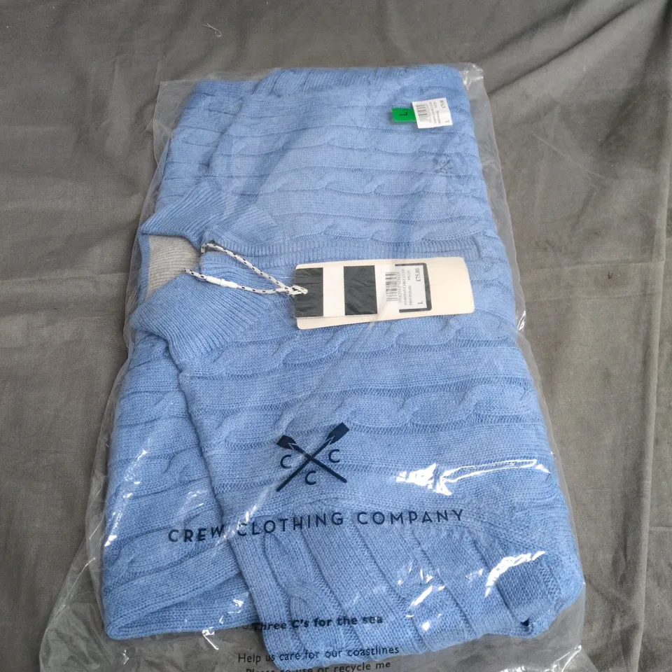 CREW CLOTHING COMPANY OARSMAN CABLE 1/2 ZIP KNIT – BLUE – UK L
