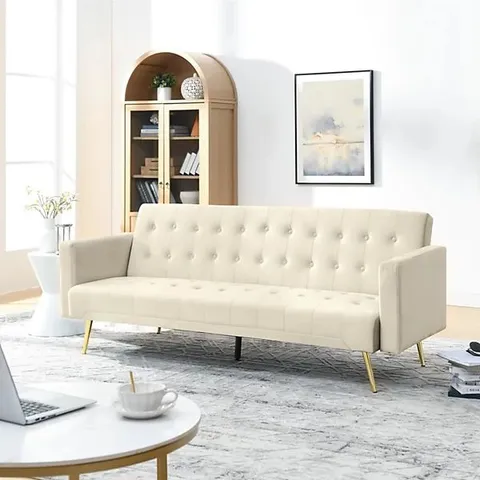 BOXED INDOOR LIVING OLIVIA NATURAL STONE 3 SEATER SOFA BED - CLIC CLAC
