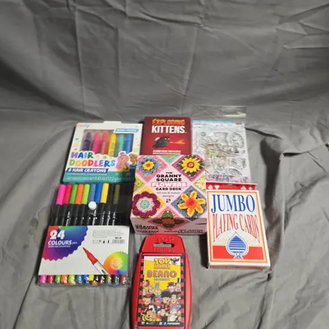 APPROXIMATELY 5 ASSORTED CARD GAMES, PENS AND JUMBO PLAYING CARDS