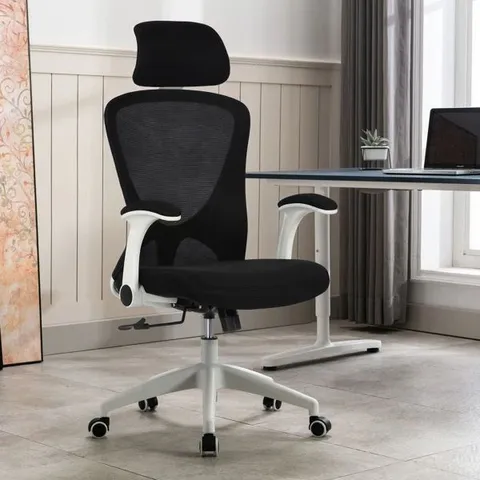 BOXED KJELD MESH OFFICE CHAIR WITH HEADREST - BLACK (1 BOX)