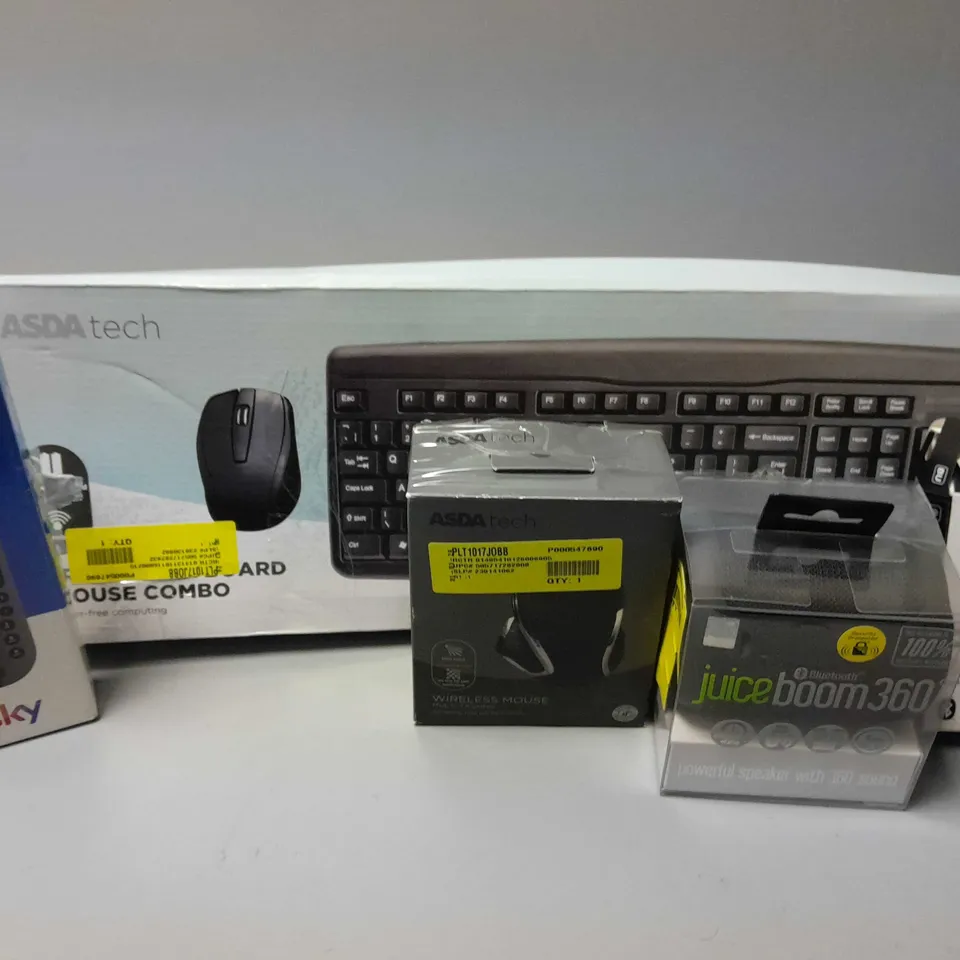 APPROXIMATELY 15 ASSORTED ELECTRICAL ITEMS TO INCLUDE JVC TRUE WIRELES EARBUDS, JUICEBOOM360, WIRELESS KEYBOARD AND MOUSE, ETC