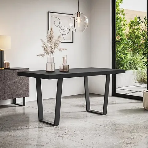 BOXED ARIA RECTANGULAR DINING TABLE - BLACK BASE & TOP (2 BOXES)
