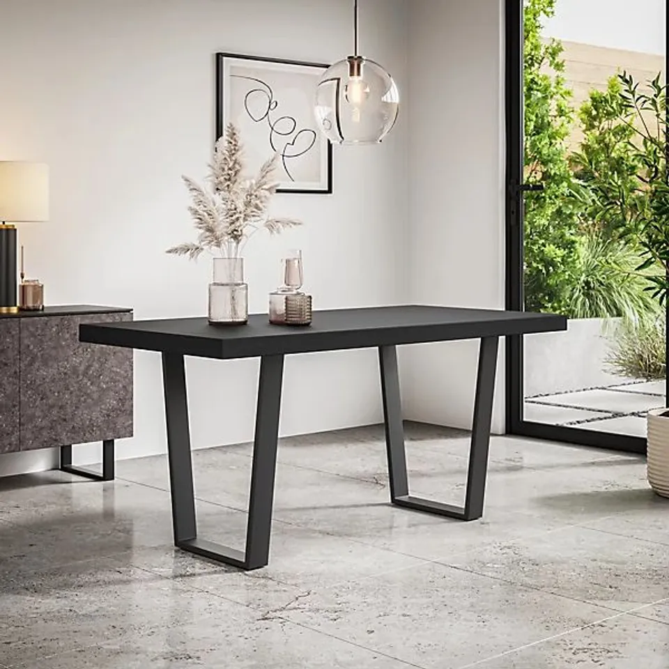 BOXED ARIA RECTANGULAR DINING TABLE - BLACK BASE & TOP (2 BOXES)