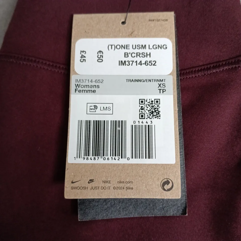 NIKE WOMEN'S BURGUNDY TRAINING LEGGINGS – XS