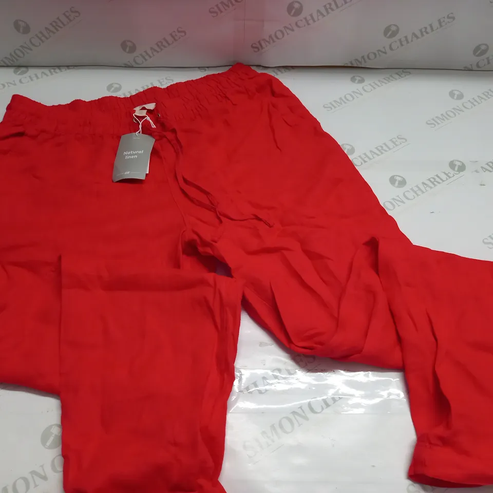 H&M RED NATURAL LINEN TROUSERS - EUR M