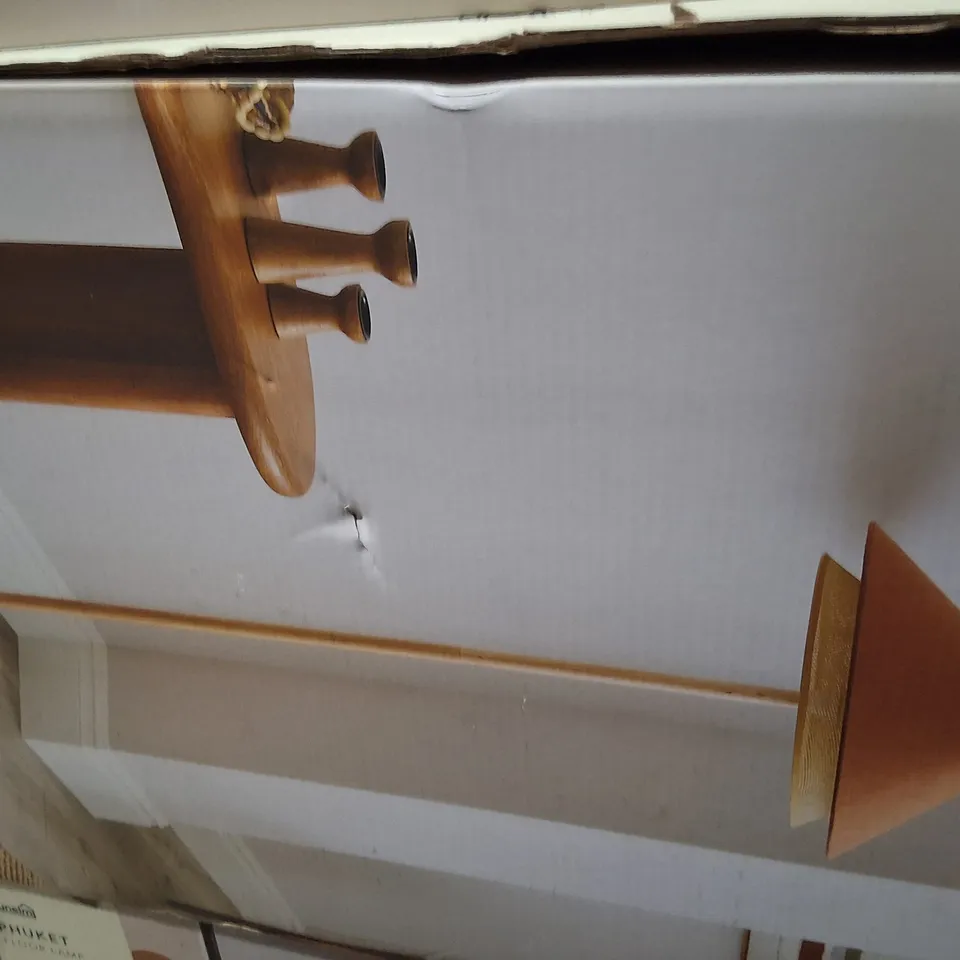 BOXED DUNELM FLOOR LAMP IN FSC WOOD, RATTAN & VENEER –