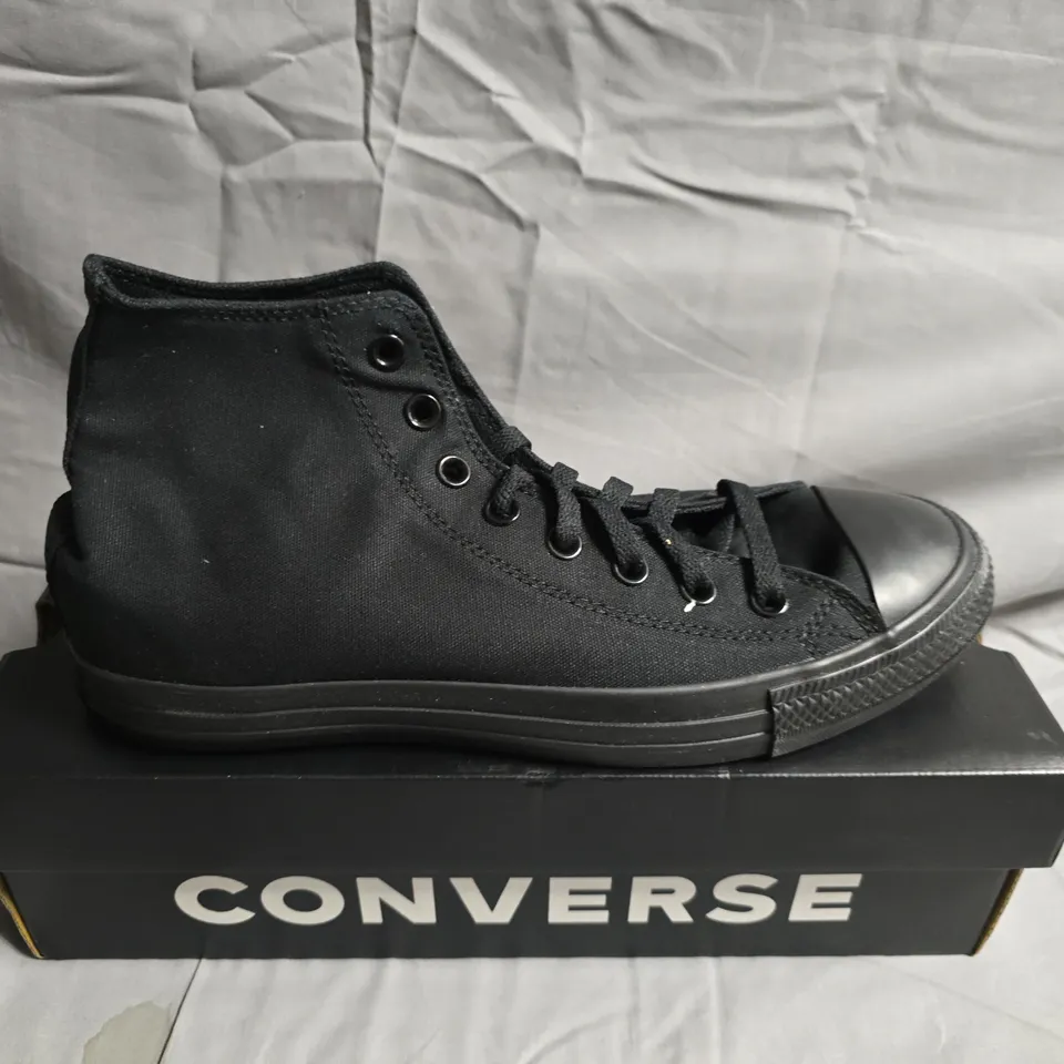 BOXED PAIR OF CONVERSE BLACK CANVAS HIGH-TOP SNEAKERS - UK SIZE 9