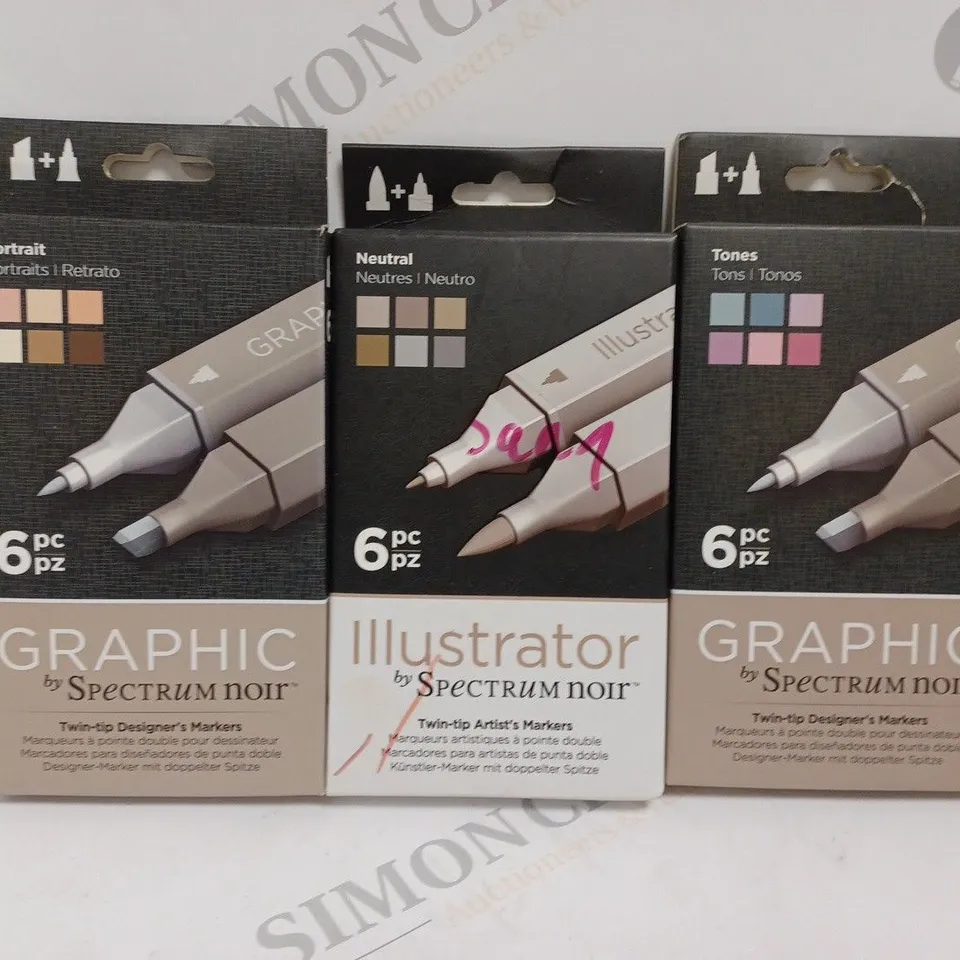 LOT OF 3 6-PACKS OF SPECTRUM NOIR MARKERS INCLUDES GRAPHIC AND ILLUSTRATOR STYLES 