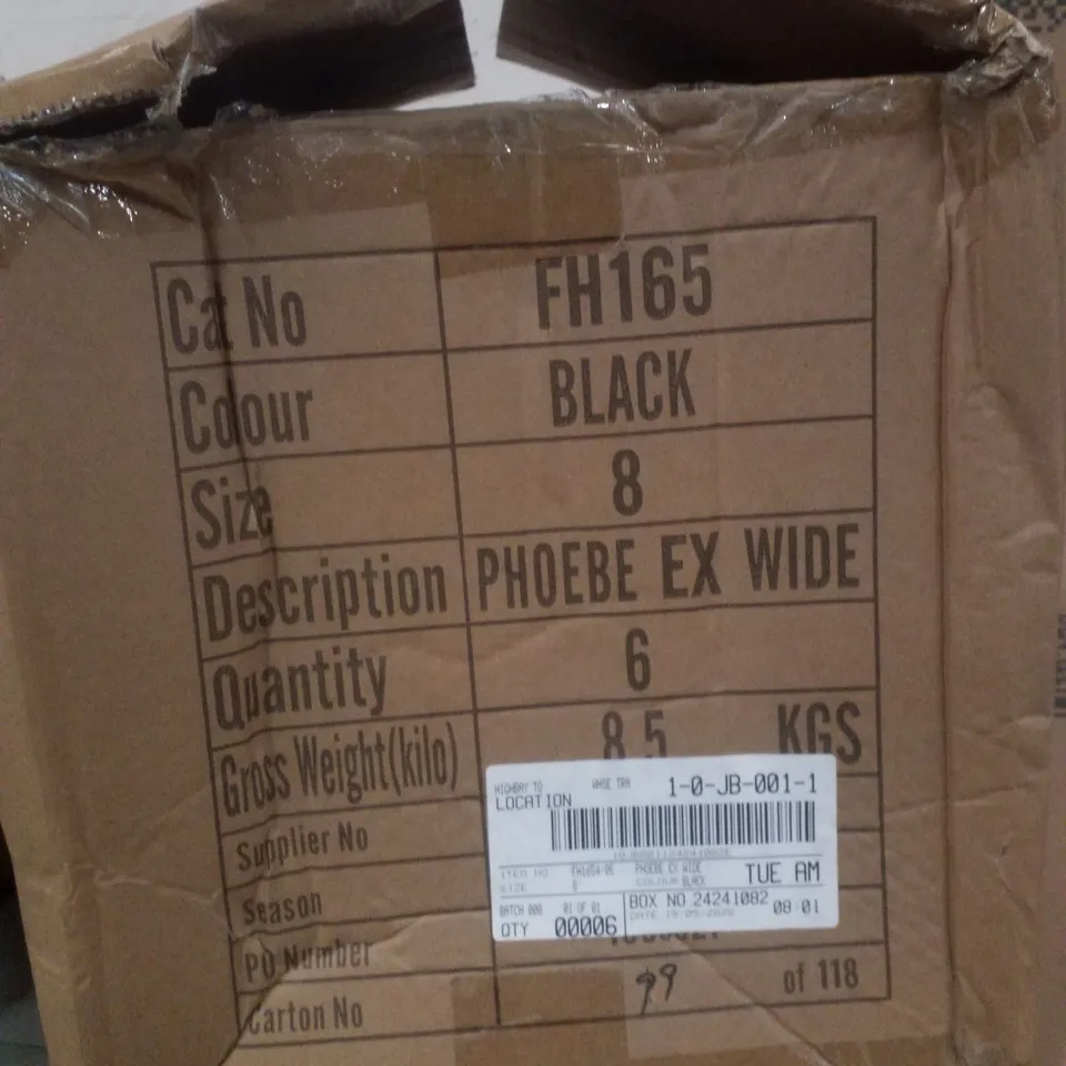 BOX CONTAINING APPROXIMATELY 6 PAIRS OF BRAND NEW SIMPLY BE BLACK PHOEBE EX WIDE SANDALS - SIZE 8