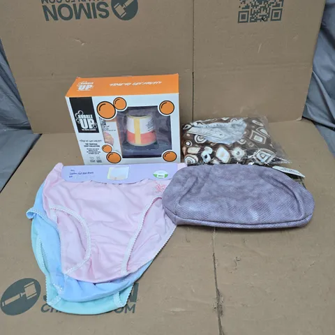 BOX OF APPROXIMATELY 20 ASSORTED HOUSEHOLD ITEMS TO INCLUDE BUBBLE UP SET, HAND BAG, CLOTHING ETC