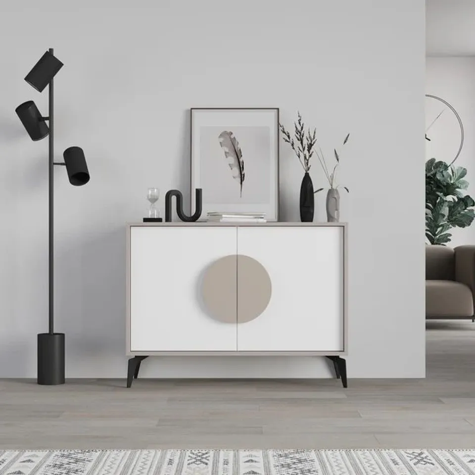 BOXED GORA CONSOLE SIDEBOARD DISPLAY UNIT 110 CM - LIGHT MOCHA, WHITE (2 BOXES)