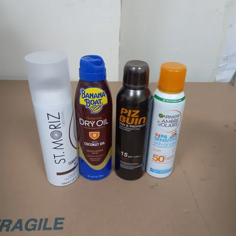 APPROXIMATELY 15 AEROSOL TANNING AND SUNCARE SPRAYS TO INCLUDE GARNIER, PIZ BUIN AND ST TROPEZ