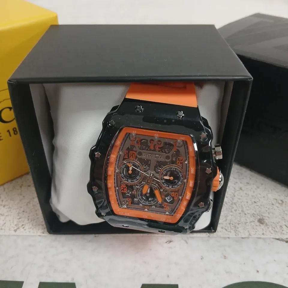 INVICTA WRISTWATCH – ORANGE AND BLACK SKELETON DIAL