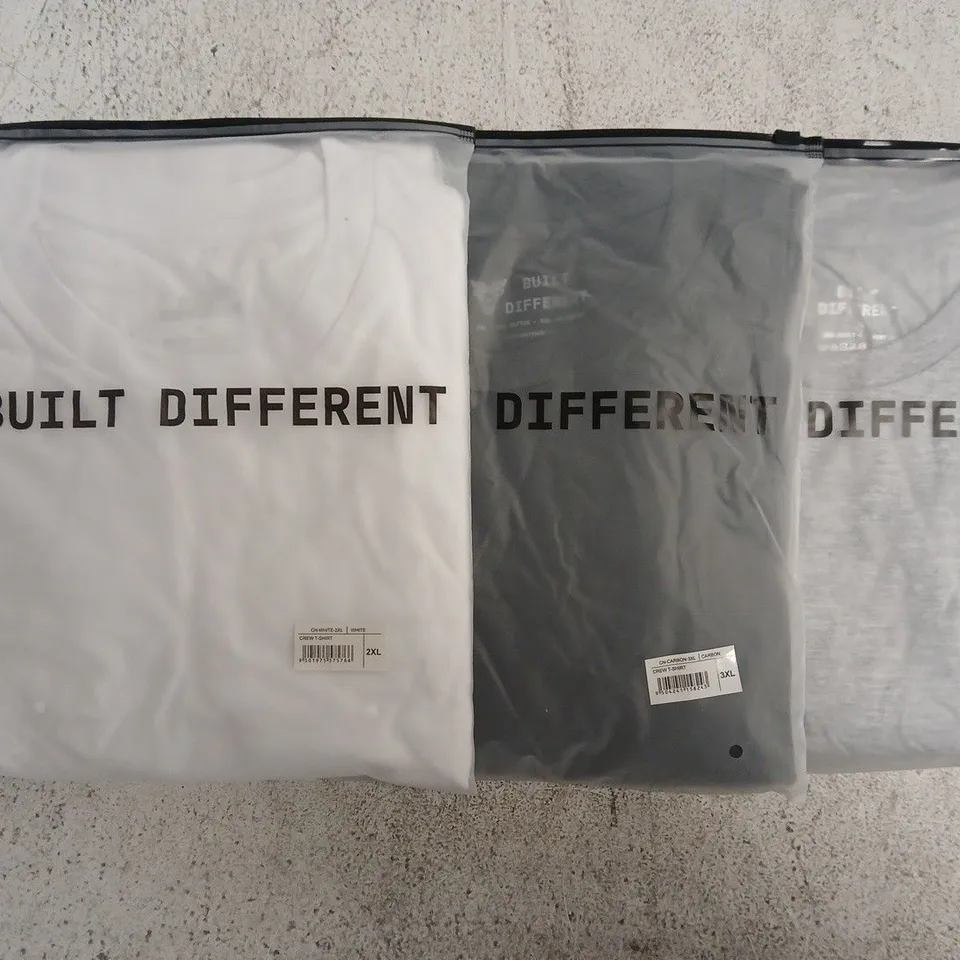 SET OF APPROXIMATELY 10 ASSORTED BUILT DIFFERENT T-SHIRTS/SHIRTS IN VARIOUS COLOURS AND SIZES