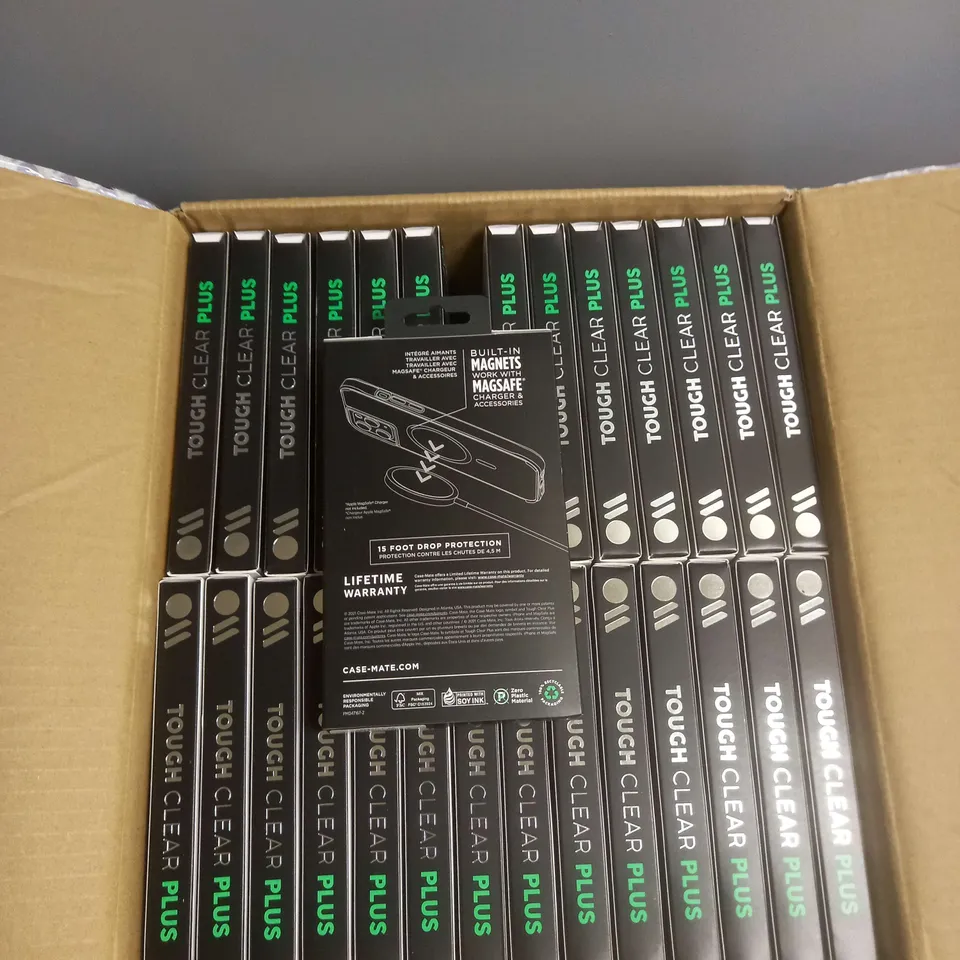 BOX OF APPROXIMATELY 56 CASEMATE TOUCH CLEAR PLUS WITH MAGSAFE PHONE CASES FOR IPHONE 13 PRO