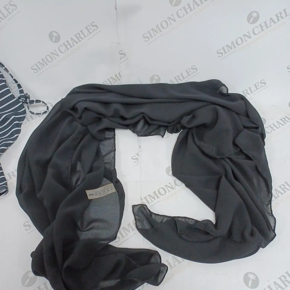 BLACK AND WHITE SWIMMING COSTUME WITH BLACK SCARF
