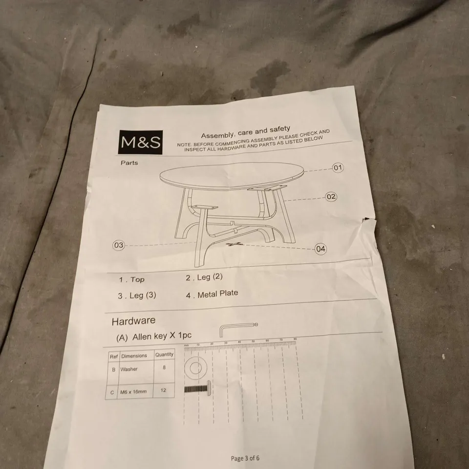 M & S OSLO COFFEE TABLE WITH ASSEMBLY INSTRUCTIONS. BOXED