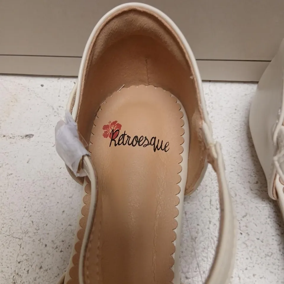RETROSQUE BEIGE T-STRAP SANDALS, UK SIZE 6