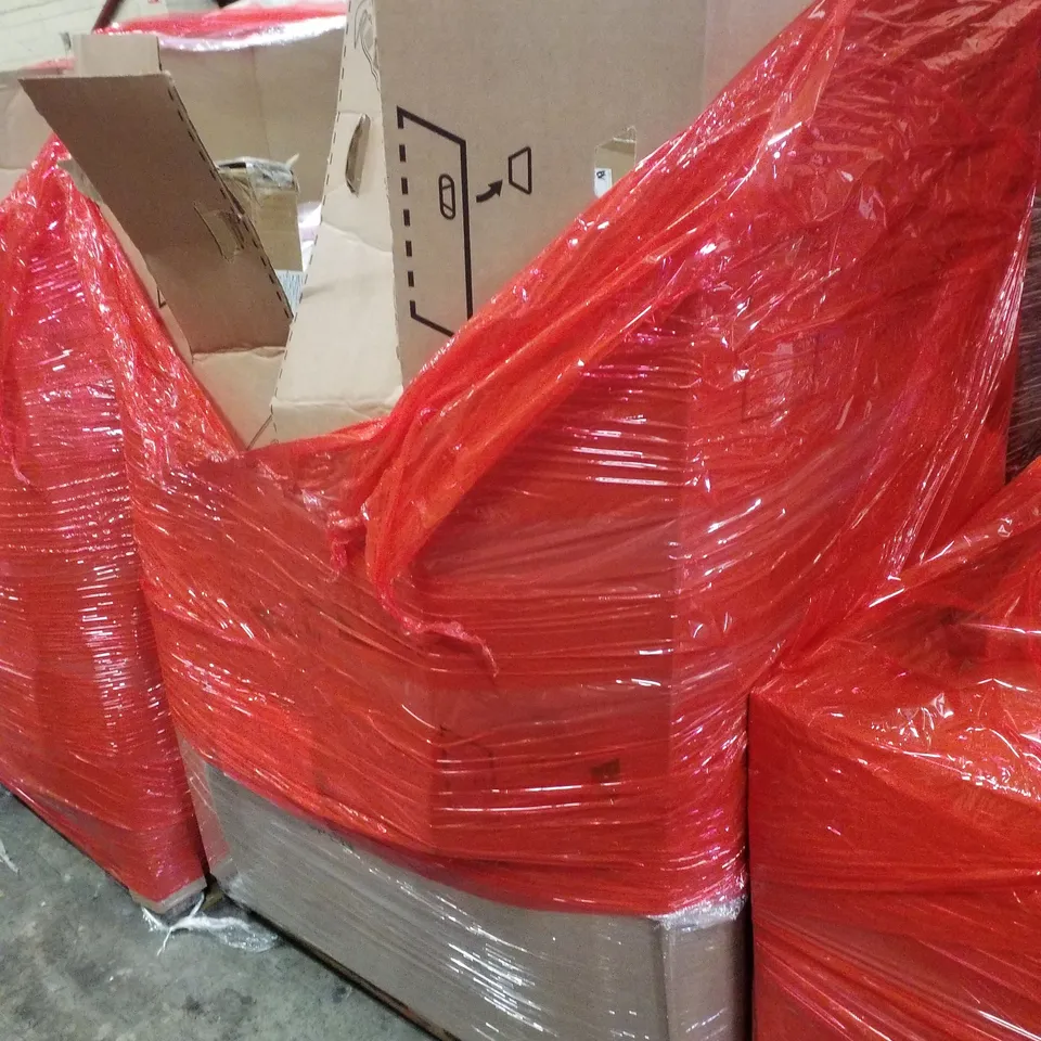 PALLET CONTAINING ASSORTED PRODUCTS INCLUDING PLUG EXTENSION, 24" MONITOR, CLOTHES AIRER, WALL MOUNTED FOLDING IRONING BOARD & MAGNETIC SCREEN DOOR