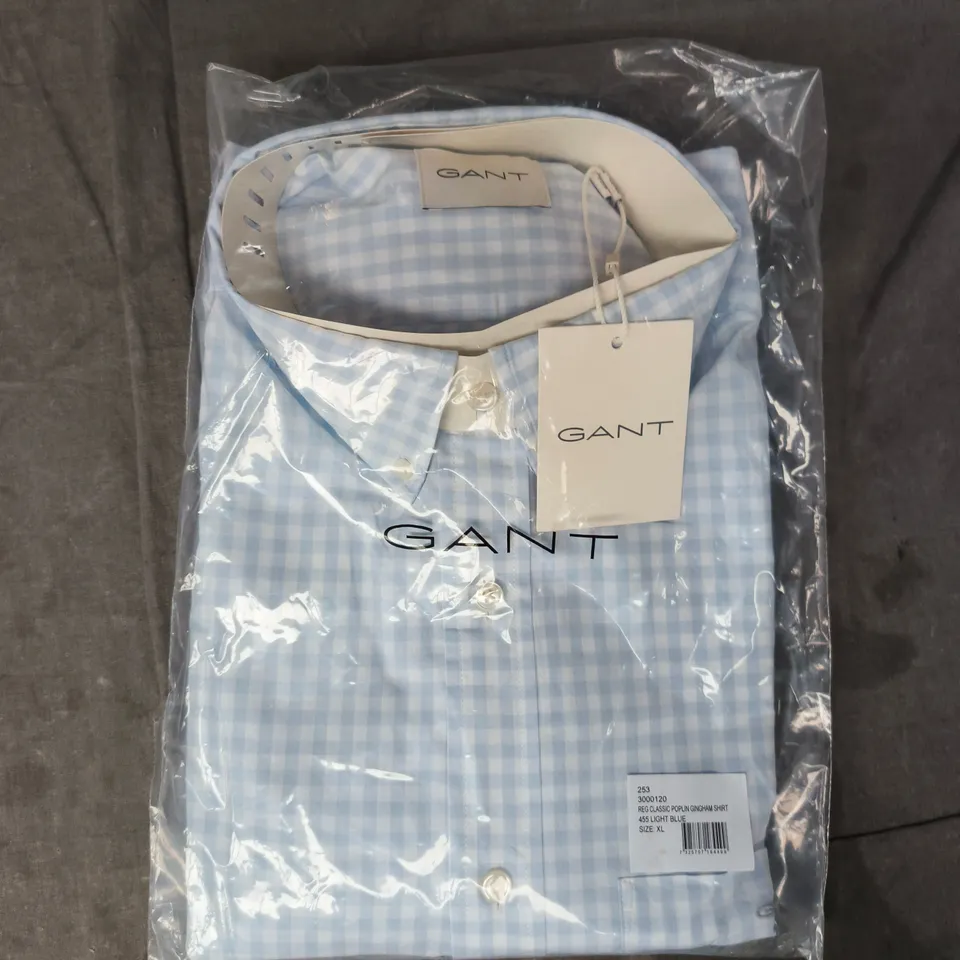 BAGGED GANT CLASSIC POPLIN GINGHAM SHIRT IN LIGHT BLUE SIZE XL