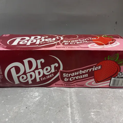 12 X SEALED DR PEPPER STRAWBERRIES & CREAM FLAVOUR SOFT DRINKS - 12 X 355ML - COLLECTION ONLY 