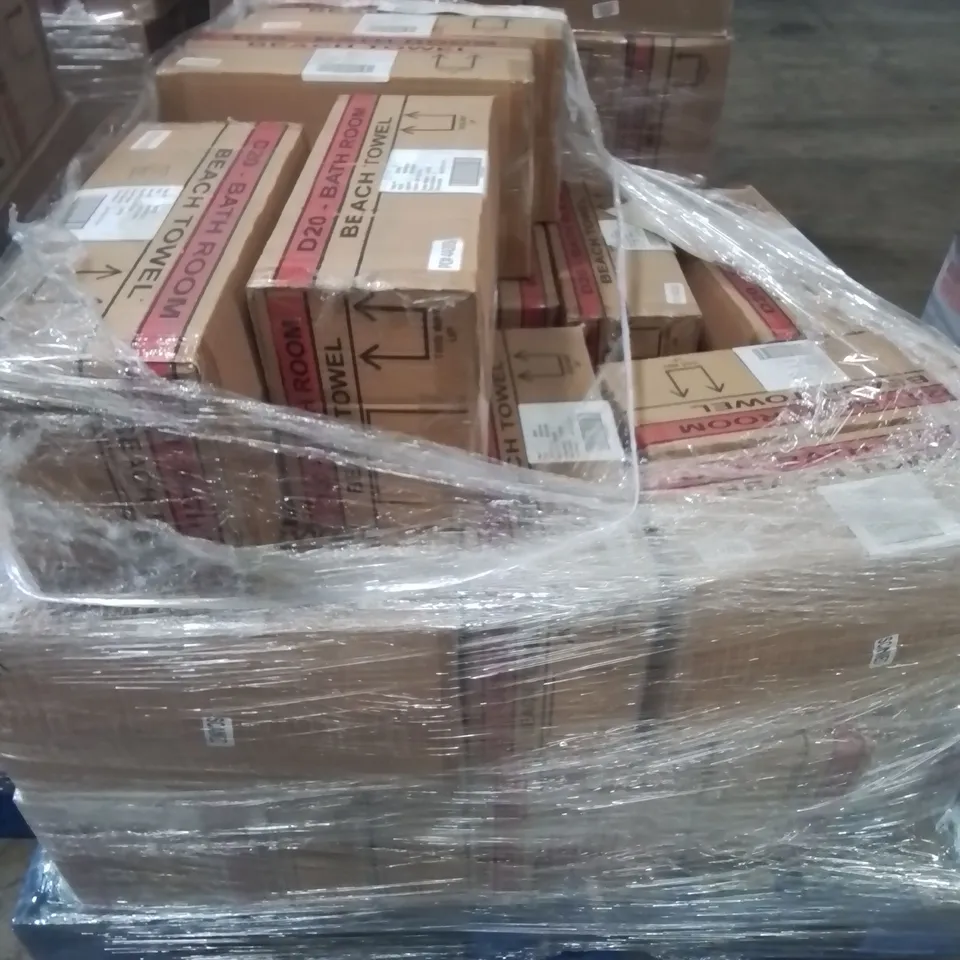 PALLET CONTAINING APPROXIMATELY 27 6-PACK BOXES OF BRAND NEW SUMMER THEMED ROUND BEACH TOWELS 
