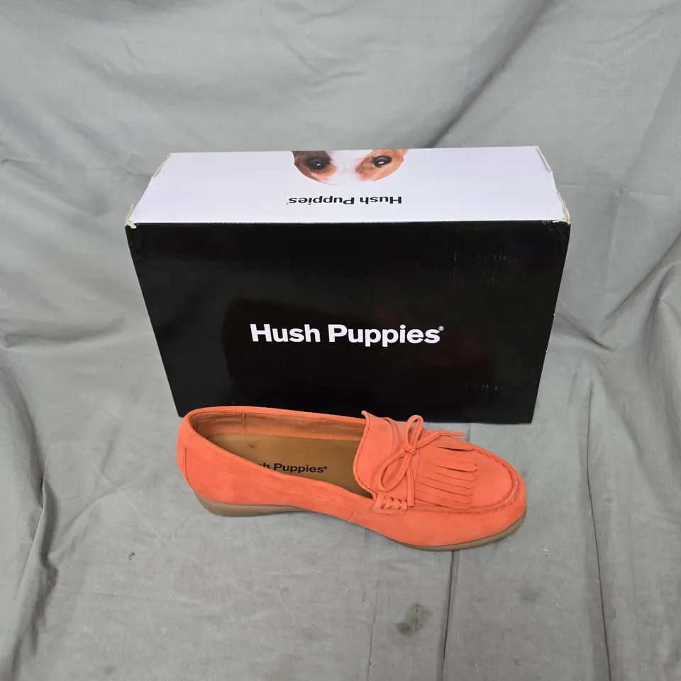 HUSH PUPPIES ORANGE SUEDE LOAFERS – WOMEN'S MOCCASIN-STYLE - BOXED - SIZE UK 5 