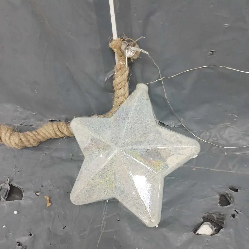 LIGHT UP FROSTED STAR ON ROPE CHRISTMAS DECORATION