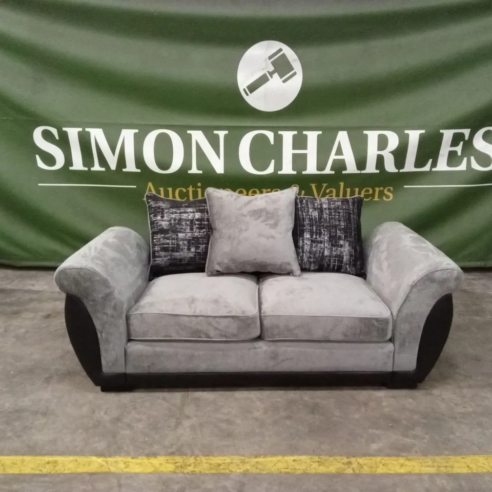 LANA FABRIC/FAUX LEATHER 2 SEATER SCATTERBACK SOFA - GREY RRP £579