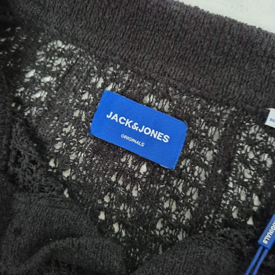 JACK & JONES ORIGINALS BLACK KNIT SS POLO - LARGE