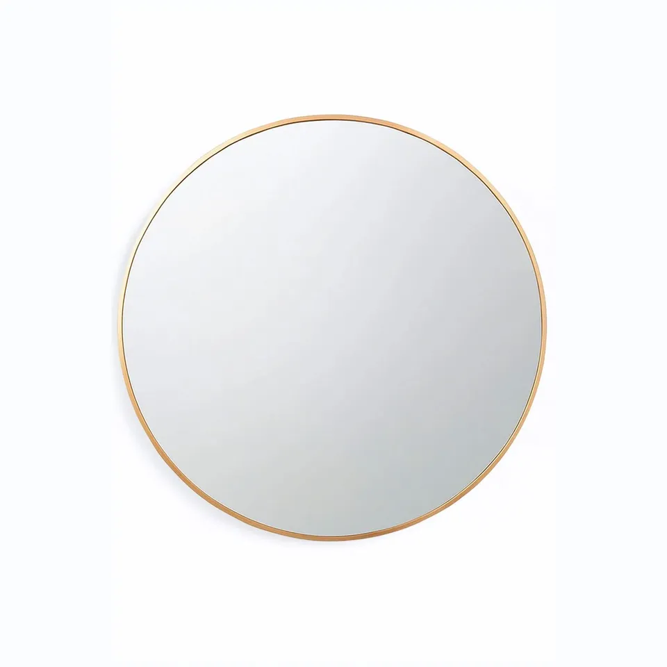 BOXED NEO GOLD METAL FRAME ANTI-RUST WALL MOUNTED ROUND MIRROR 50CM