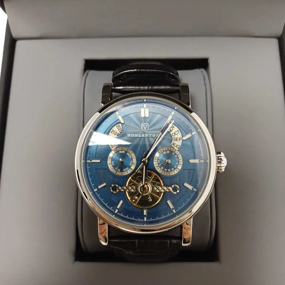 VONLANTHEN PART SKELETON CHRONOGRAPH BLACK LEATHER STRAP WRISTWATCH
