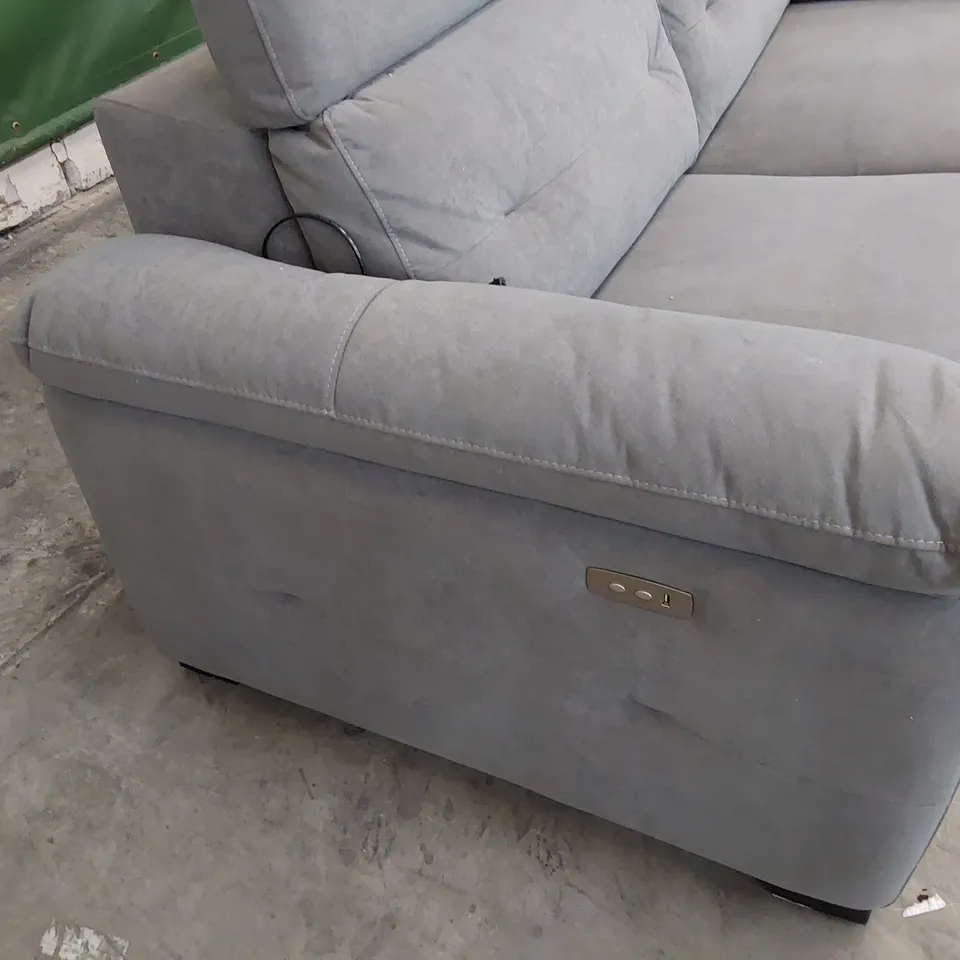 DESIGNER POWER RECLINING ITALIAN STYLE 2.5 SEATER SOFA GREY PLUSH FABRIC WITH ADJUSTABLE HEADRESTS 
