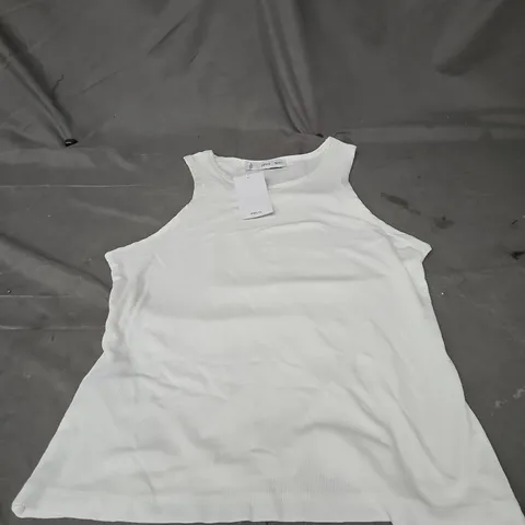 UK SIZE S MNG BY MANGO WOMEN'S WHITE RIBBED SLEEVELESS TOP