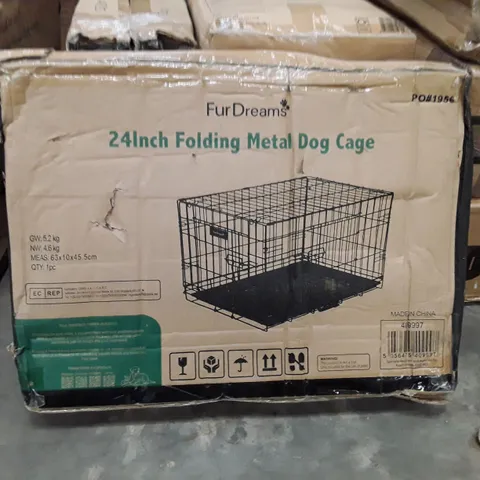 BOXED FUR DREAMS 24 INCH FOLDING METAL DOG CAGE 