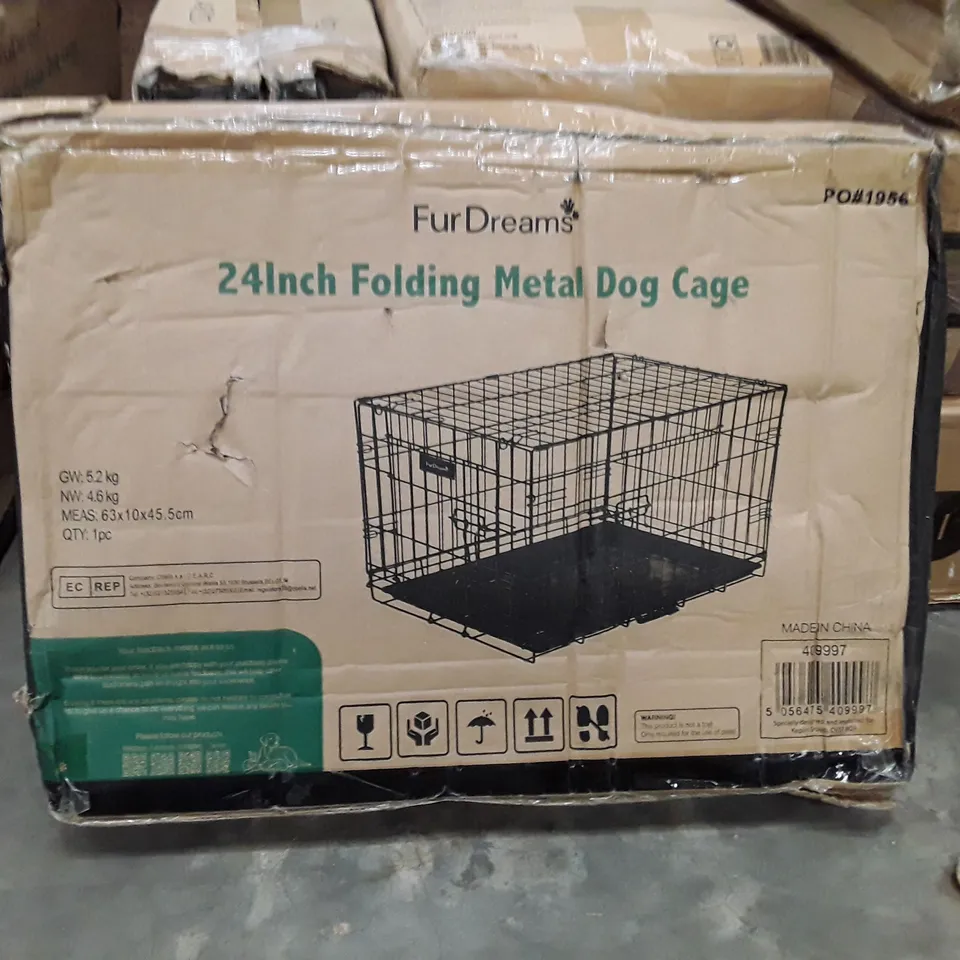 BOXED FUR DREAMS 24 INCH FOLDING METAL DOG CAGE 