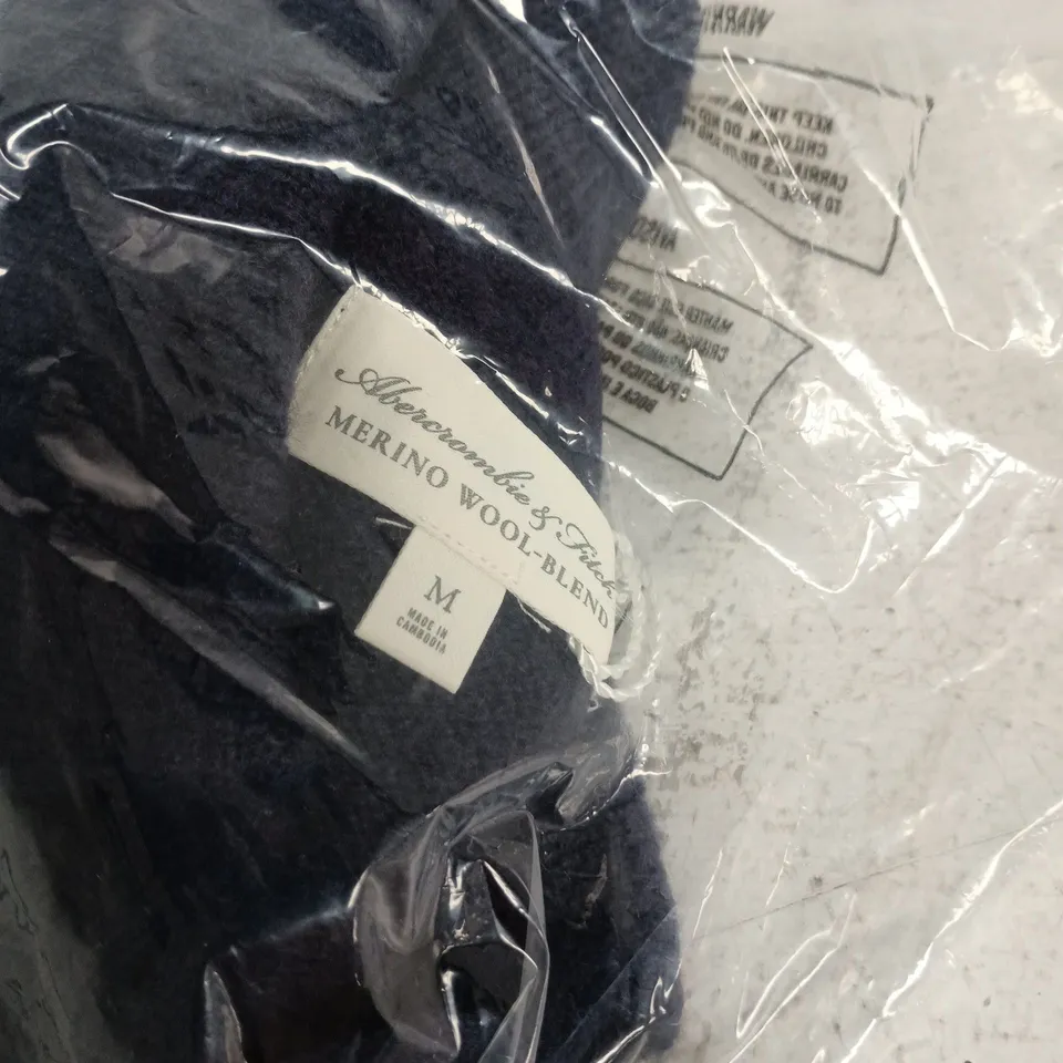ABERCROMBIE AND FITCH MERINO WOOL BLEND MEDIUM BLUE/RED CARDIGAN