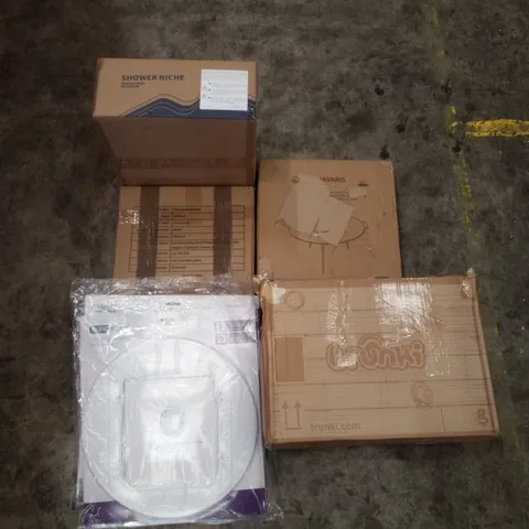 PALLET CONTAINING ASSORTED PRODUCTS INCLUDING SHOWER NICHE, CAST IRON GRIDDLE, PORTABLE BED RAILS, MOUNTING ADAPTOR & TRUNKI KIDS SUITCASE