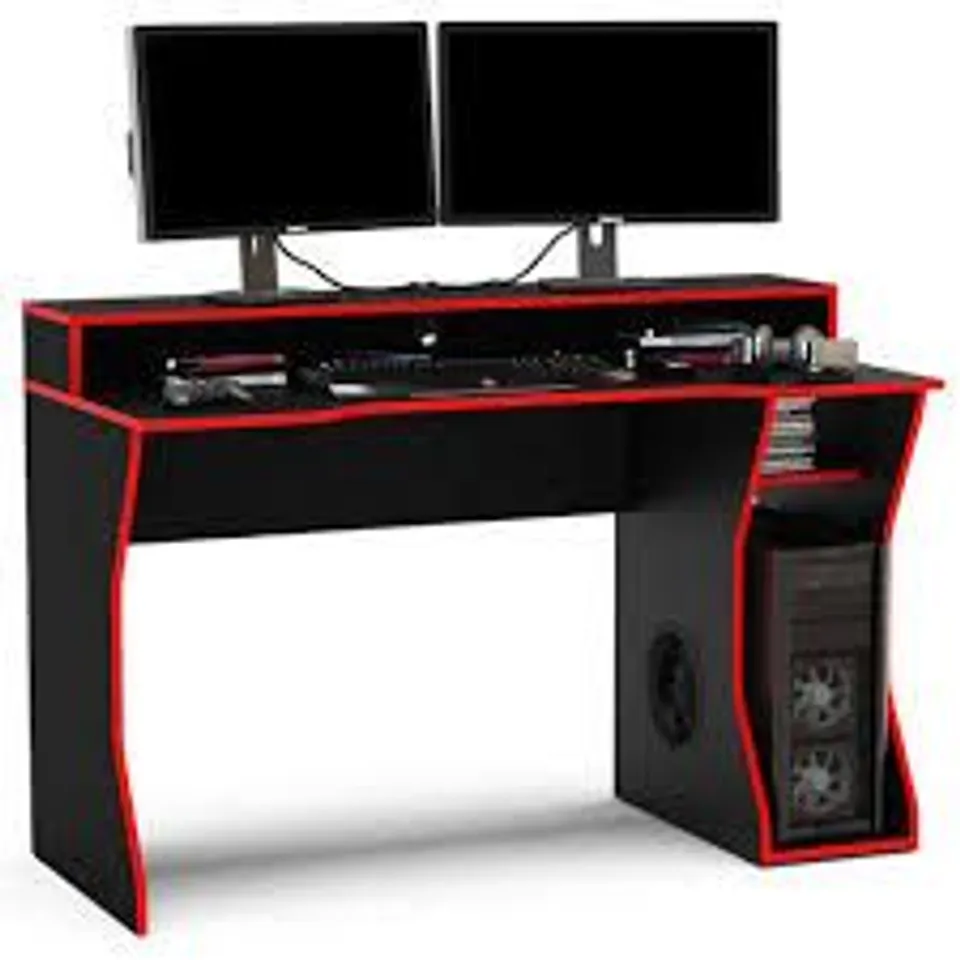 BOXED ENZO GAMING COMPUTER DESK - BLACK/DARK RED (1 BOX)