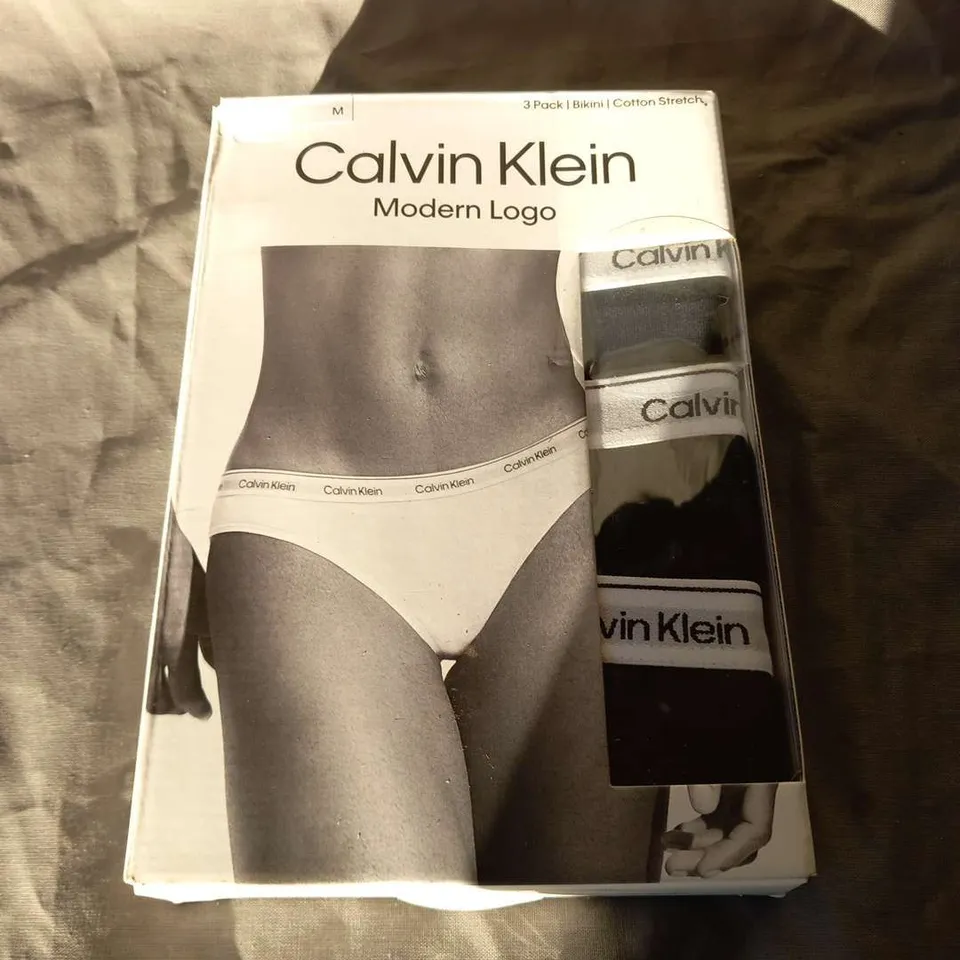 BOXED CALVIN KLEIN MODERN LOGO 3 PACK BIKINI COTTON STRETCH SIZE M