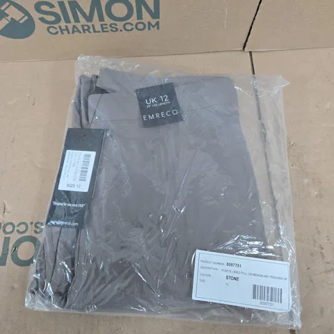 EMRECO FLEECE-LINED PULL-ON BENGALINE TROUSERS – STONE, UK 12, 29IN LEG