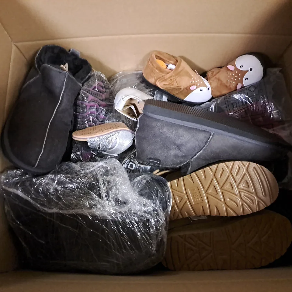 BOX OF ASSORTED SHOES IN VARIOUS COLOUR, STYLES AND SIZES