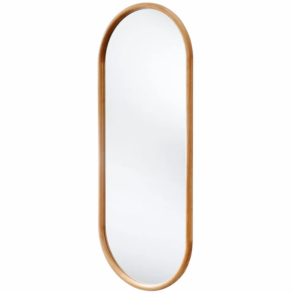 BOXED YEARN NATURAL SOLID OAK OVAL WOODEN FULL LENGTH WALL MIRROR 150 X 60CM